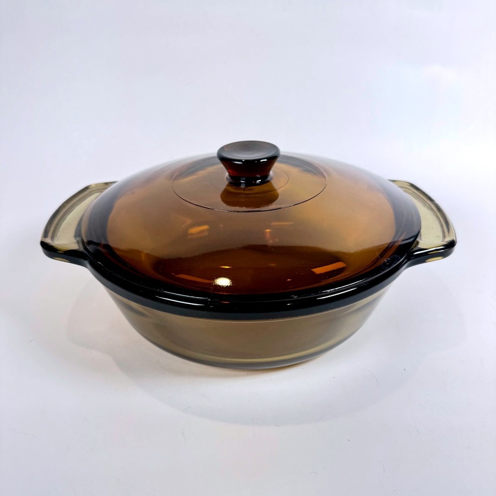 Anchor Hocking Amber Glass Casserole Dish with Lid 1.5 Qt 8.25 Inch Round 1037